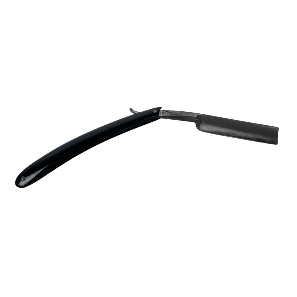 Vintage John Brown Straight Razor Black Handle Carbon Steel Blade with Case